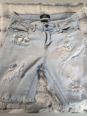 AERO Mens Slim Cut Off Denim Shorts Size 30 Distressed Blue Jean Raw Hem